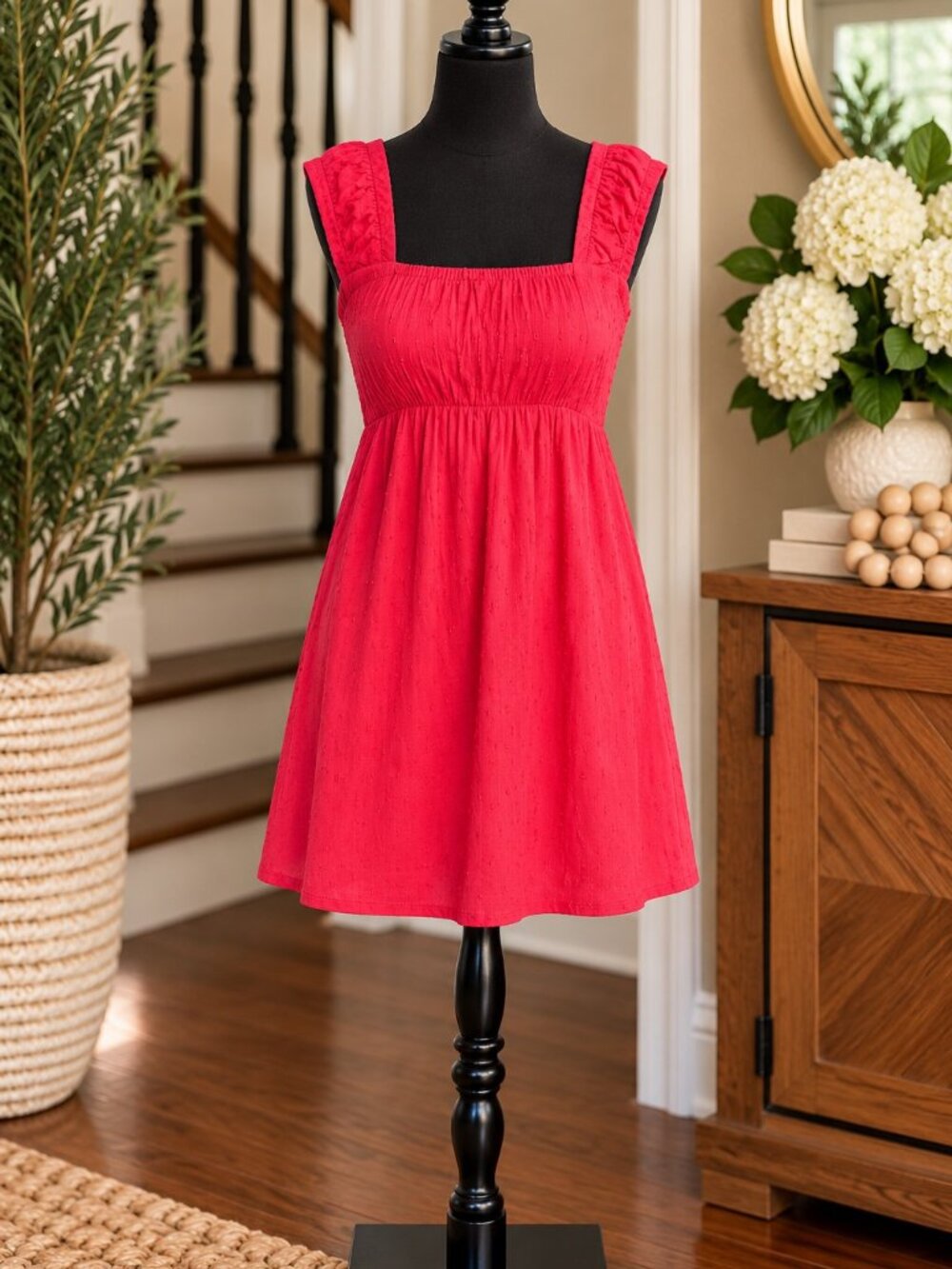 Old Navy Pink Eyelet Milkmaid Fit & Flare Dress Women's Sz Small